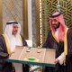 The Arab Parliament Speaker, Adel Al-Asoumi, awarded the Commander's Medal to the Saudi Crown Prince Mohammed bin Salman.