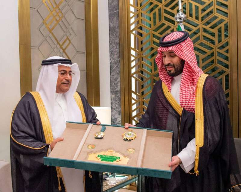 The Arab Parliament Speaker, Adel Al-Asoumi, awarded the Commander's Medal to the Saudi Crown Prince Mohammed bin Salman.